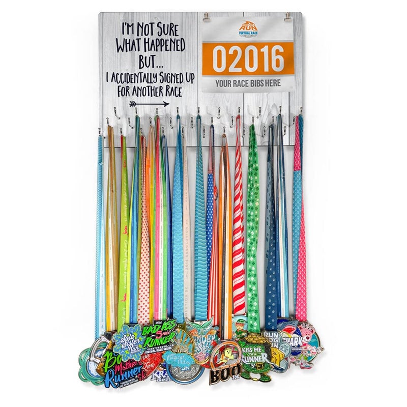 Gone For a Run Hooked on Medal Hanger & Bib Display | Signed Up for Another Race | Wood - Image 3